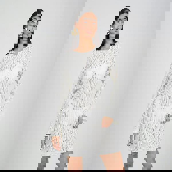 Brave Soul Off White Long Sleeve Knitted Mesh Mini Dress - Off White Image 1