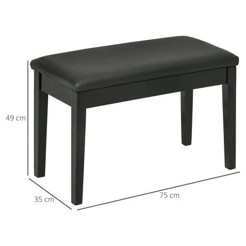 Bobobiy Classic Piano Bench Stool, PU Leather Padded Keyboard Stool with Rubber Wood Legs and Music Storage Compartment, Black