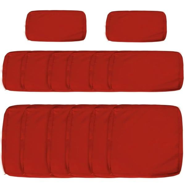 Set of red outdoor cushion covers with ribbed panel design