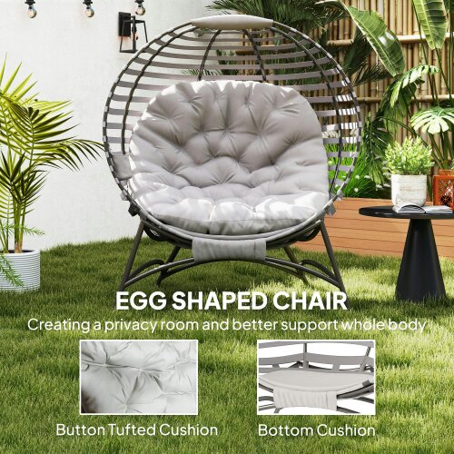 Wyld Haus Lenika Oversized Rattan Light Grey Egg Chair With Cushion And Side Storage Pocket