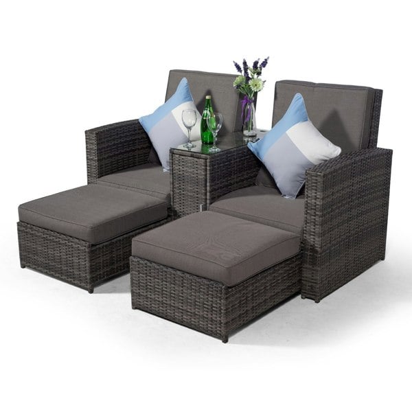 Giardino Nevada Double Reclining Rattan Sun Loungers Set