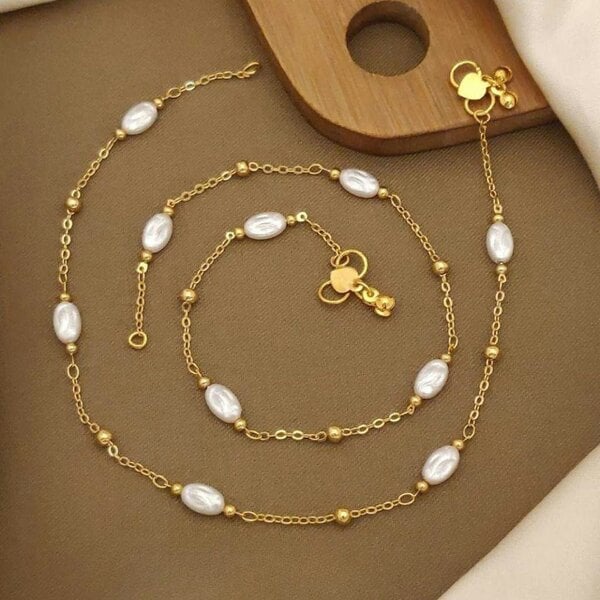 The Colourful Aura Golden Brass Rounds Pearl Beads Indian Payal Anklet
