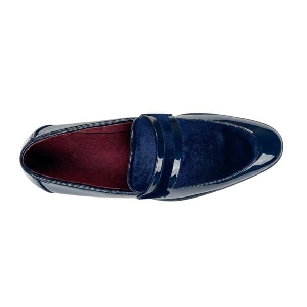 Dolcetto Men's Slip On Vegan Leather Velvet Detailed Patent Loafers