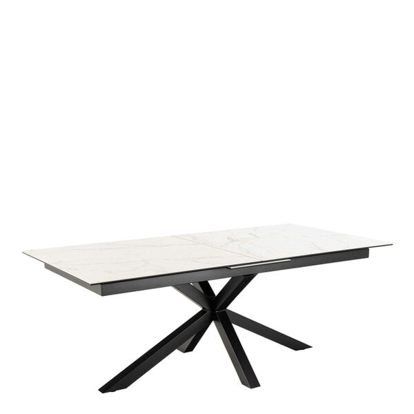 Wyld Haus Perth 200cm White Ceramic Extendable Dining Table Industrial Black Metal Legs