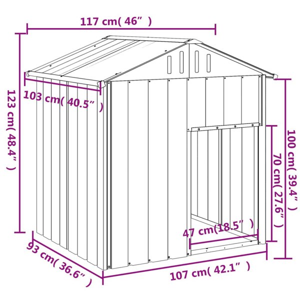 Berkfield Dog House with Roof Light Grey 117x103x123 cm Galvanised Steel