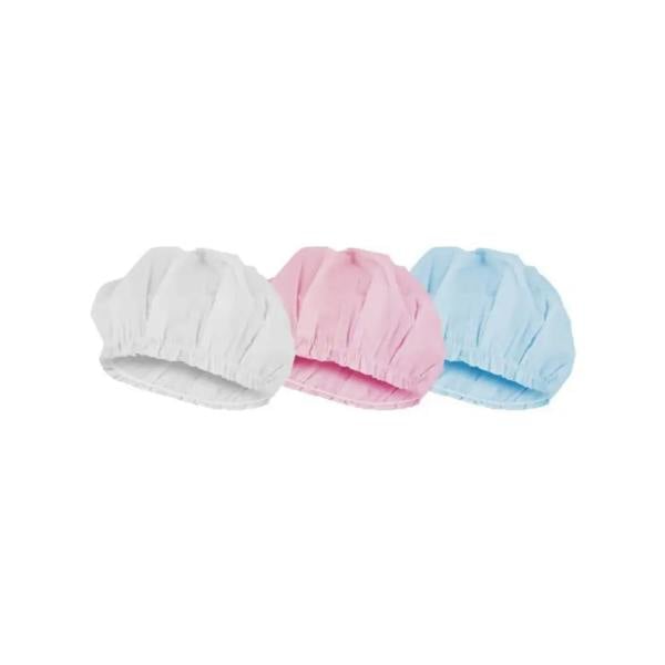 Fashy classic shower cap pack with soft white pink blue caps
