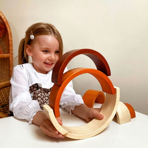 Bigjigs Toys Natural Wood Rainbow Stacking Arches - 7 Pieces