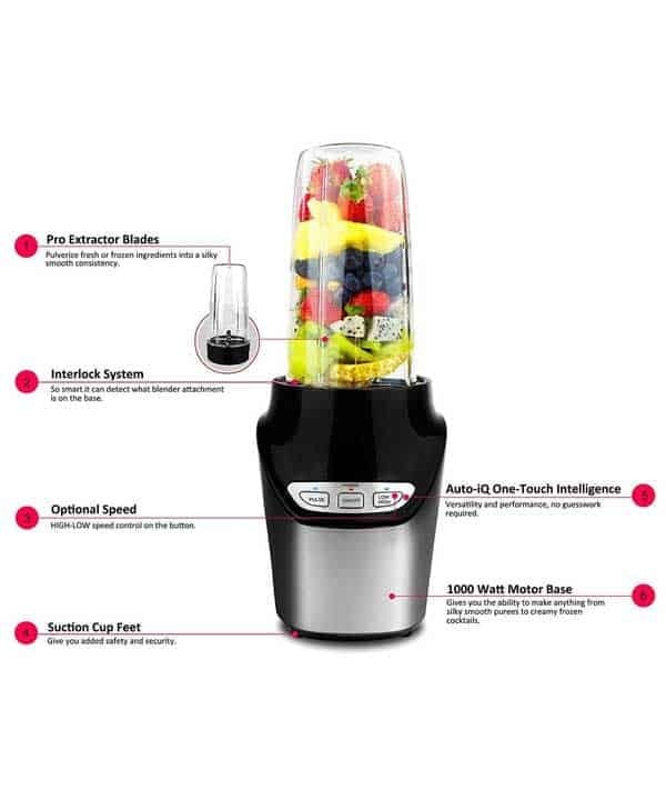 PureMate Smoothie Maker and Blender, 1000 Watts, 8 Piece Set, 3 Speed Settings, Stainless Steel Blades