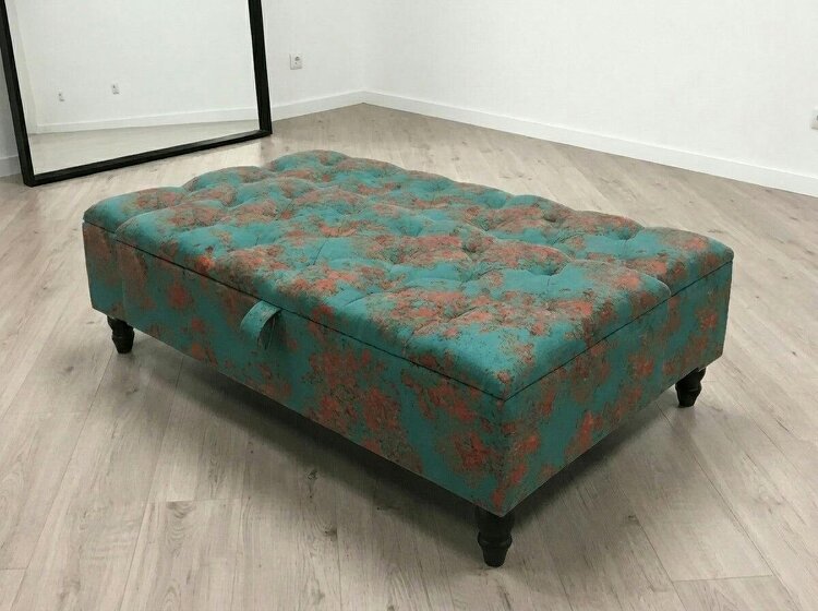 ISTOOLS Premium Teal Blue Floral Chenille Footstool – Luxury Comfort UK - 36 x 24 Inches (92 x 61cm)