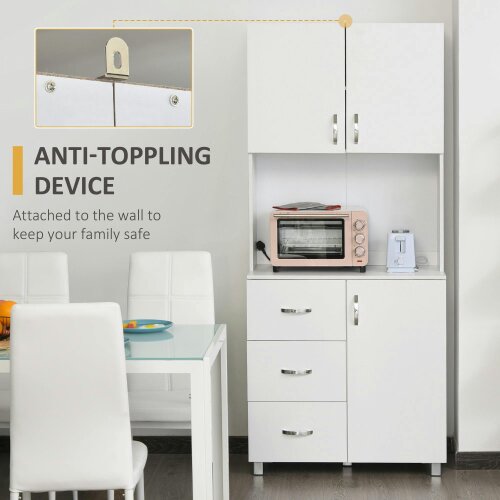 Wyld Haus Dika Wooden White Tall Kitchen Storage Cabinet With Doors Drawers And Adjustable Shelving 183.5 cm