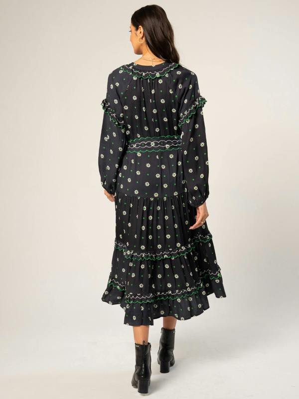 Rose & Nancy Joyce Black Daisy Polka Dot Midi Shirt Dress