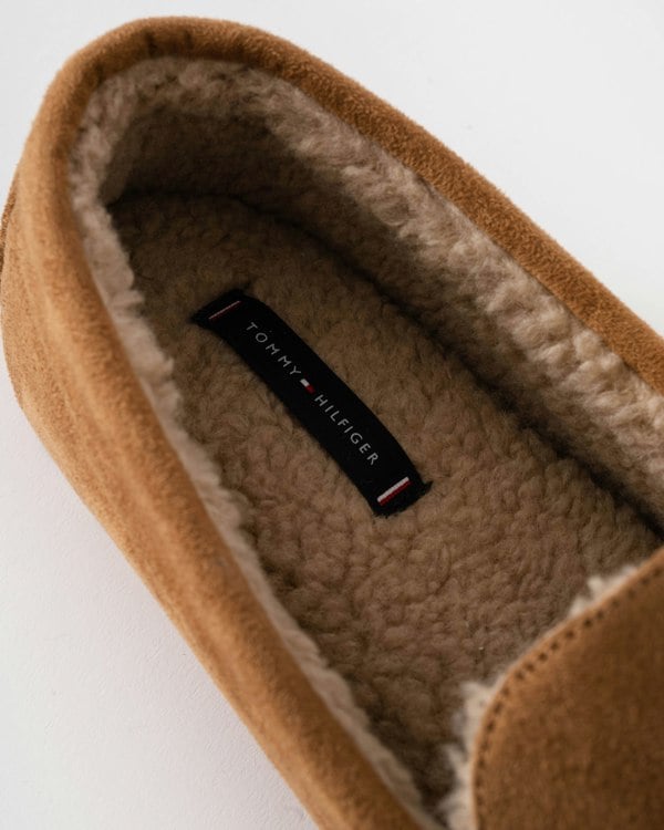 Tommy Hilfiger Suede Hilfiger Mens Driver House Shoes - Desert Khaki