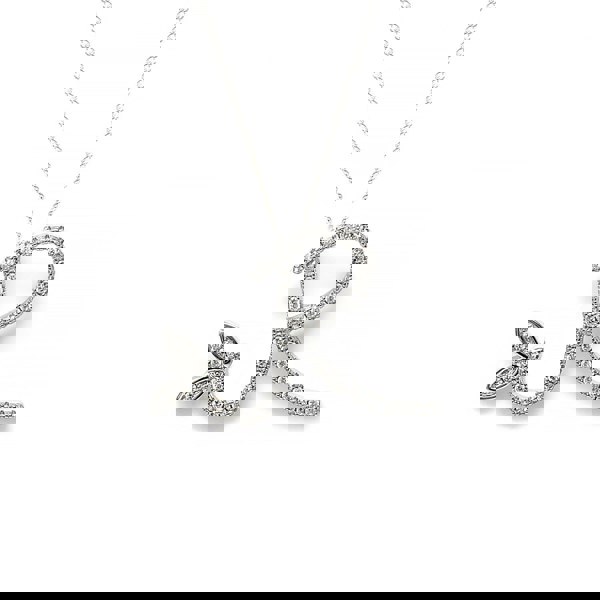 Say It With 1 Inch Winged Full CZ Stones Initial Necklace - Sterling Silver