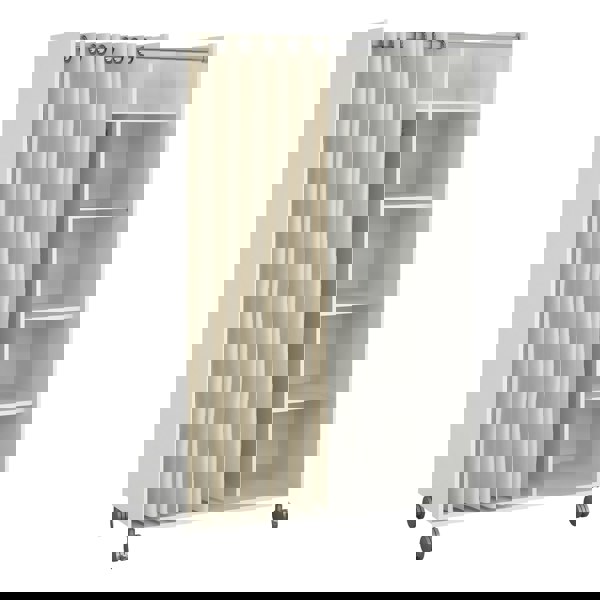 Furniture To Go Uppsala Open Mobile Wardrobe Unit in White with a Beige Textile Curtain on Wheels