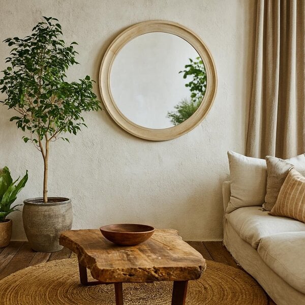 Wyld Haus Large Round Natural Washed Wood Wall Mirror