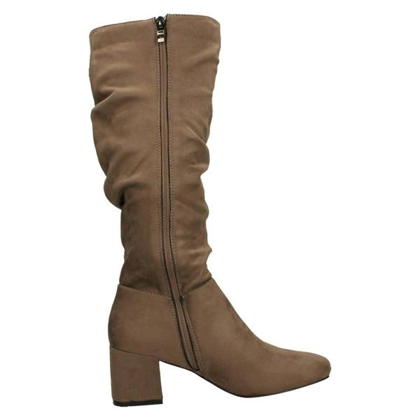Spot On Ladies Spot On Rouched Mid Block Heel Knee High Boots F51242