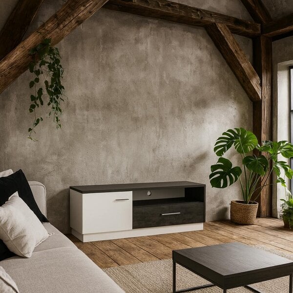 Wyld Haus Nantes Grey and White TV Cabinet 1 Door and 1 Drawer