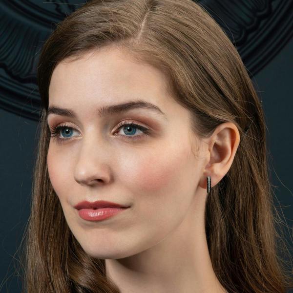 namana Sterling Silver Hoop Earrings for Women with Black Stones
