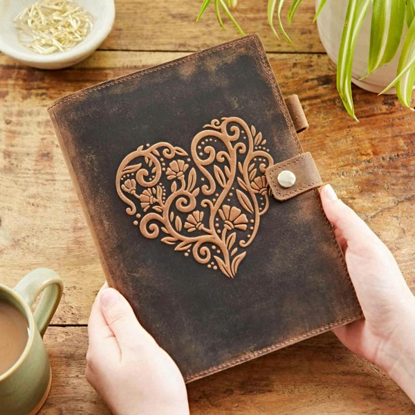 Personalised Heart Buffalo Leather Refillable Journal