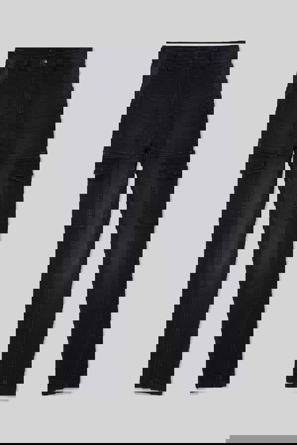 ENORSIA Mens Black Regular Fit Stretch Utility Jeans