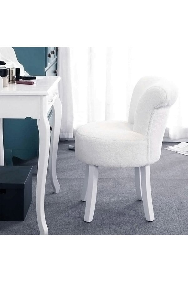 Living and Home White Modern Plush Upholstered Dressing Footstool with White Legs