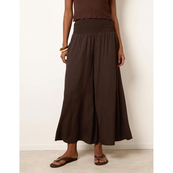 Blue Vanilla Wide Leg Shirred Waist Wavy Trousers