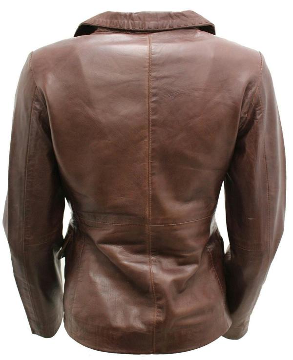 Womens 2 Button Leather Blazer Jacket-Newport - Upperclass Fashions 