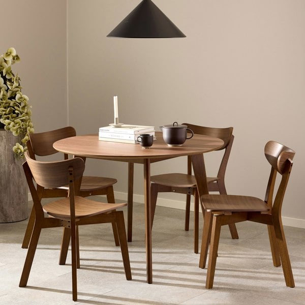 Furniture To Go Roxby Round Dining Table in Walnut 120x76cm Included 4 Roxby Dining Chairs in Walnut