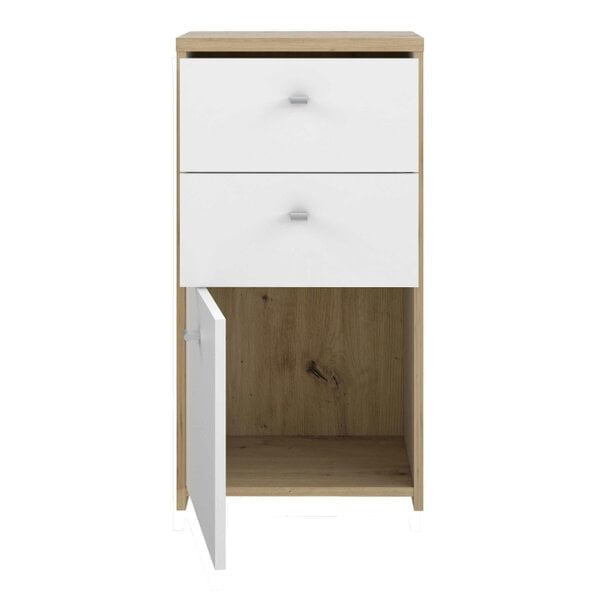 Wyld Haus Willowmere White and Natural Artisan Wood Chest Storage Cabinet 2 Drawers 1 Door