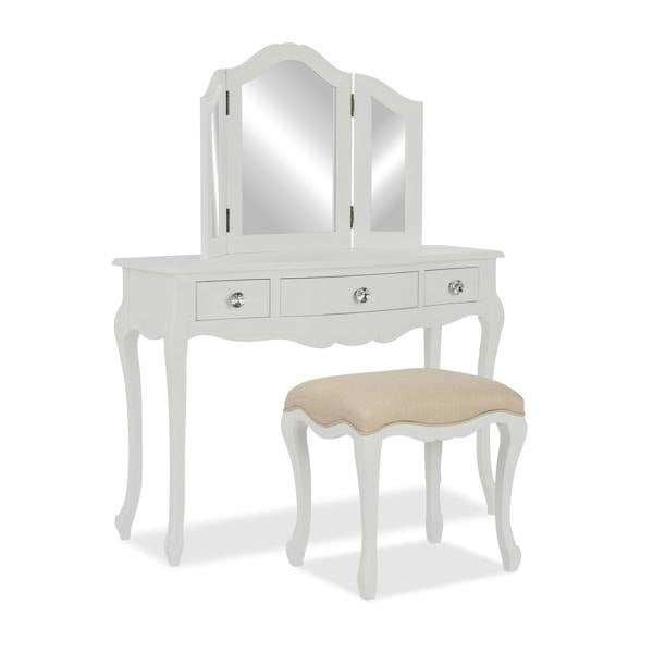 Statement Furniture Juliette Dressing Table Set with Crystal Handles. French Table, Mirror and Stool