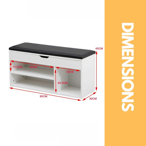 Rafaelo Mobilia Shoe Storage Bench 90CM White