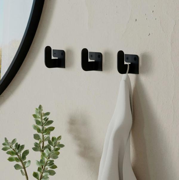 Decortie Luxa Modern Metal Set of 3 Hangers, Wall Mounted Coat Hooks, Waterproof Material, Unique Design, Black
