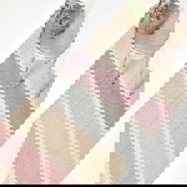 HOMESCAPES Cotton Chenille Striped Rug Blue Beige Purple Grey Natural