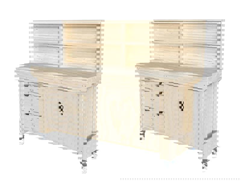 Acorn Heavy-Duty Cupboard Workbench (V.2) – Sturdy Wooden Workbench with Two-Door Cupboard, Multiple Large Drawers, and Optional Back Panel or Pegboard, Ideal for Garages, Workshops, and Sheds