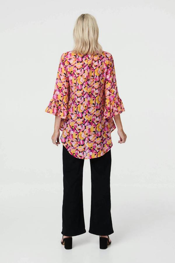 Pink | Floral Relaxed 3/4 Flared Sleeve Blouse