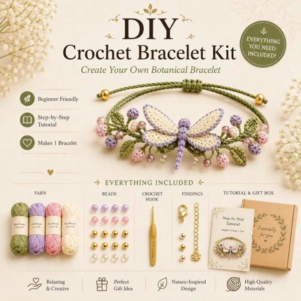 Leaper Natural Botanical-Themed DIY Crochet Bracelet Kit