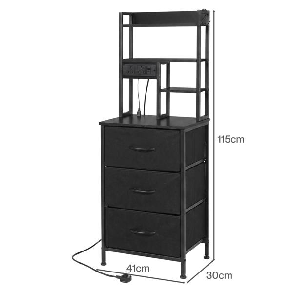 Levede Bedside Table with Charging Station 3 Drawer RGB Light Night Stand Black