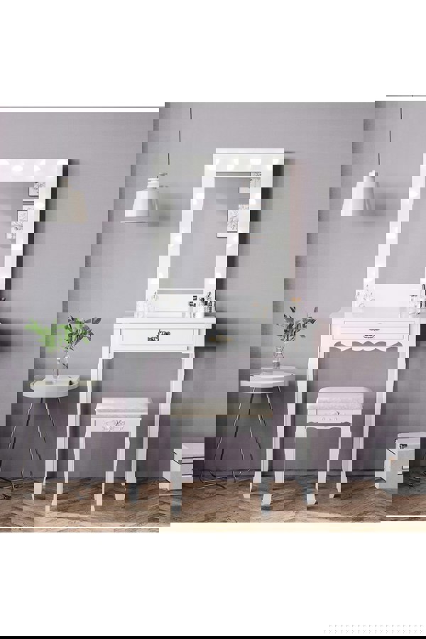 Living and Home Vanity Dressing Table with LED Lights Mirror White