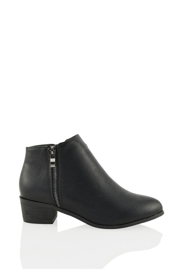 XY LONDON Low Heel Zip Up Western Ankle Boots - Black