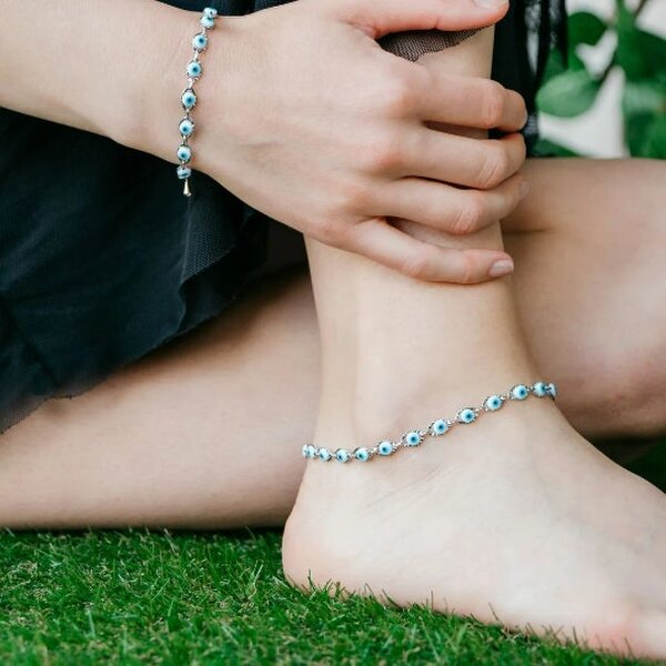 The Colourful Aura Gold Plated Evil Eye Turkish Beaded Summer Foot Protection Nazar Anklet