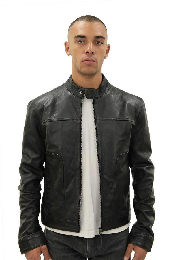 Infinity Leather Men’s Classic Fitted Leather Biker Jacket-Austin