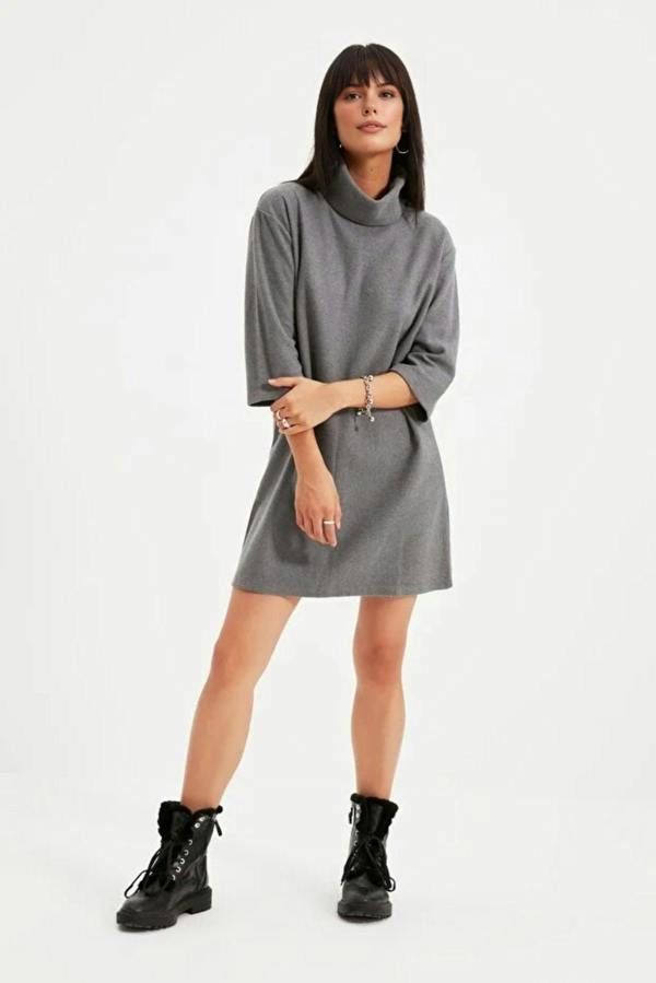 WOVCOR Turtleneck Long Sleeve Knit Mini Dress