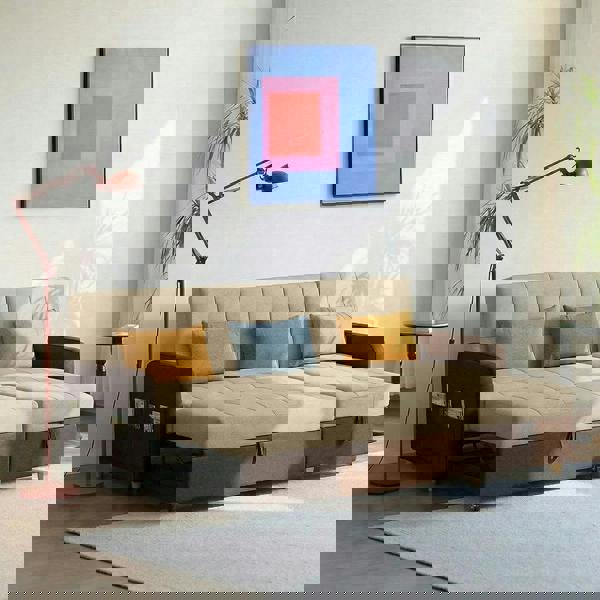 Weilai Concept ML203 Three Seater Sofa Bed, L Shape Sofa Bed With Storage, Linen