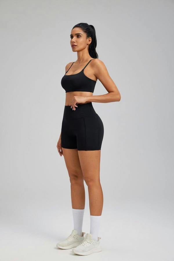 Anniou Pocket Yoga Shorts - Black