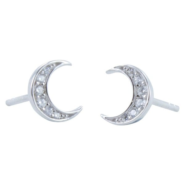 Sterling Silver Moon Pavé Stud Earrings - Reeves & Reeves