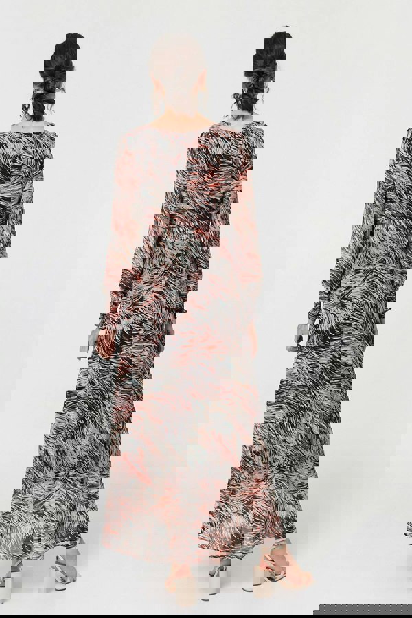 Orange | Printed Tie Waist Long Sleeve Maxi Dress
