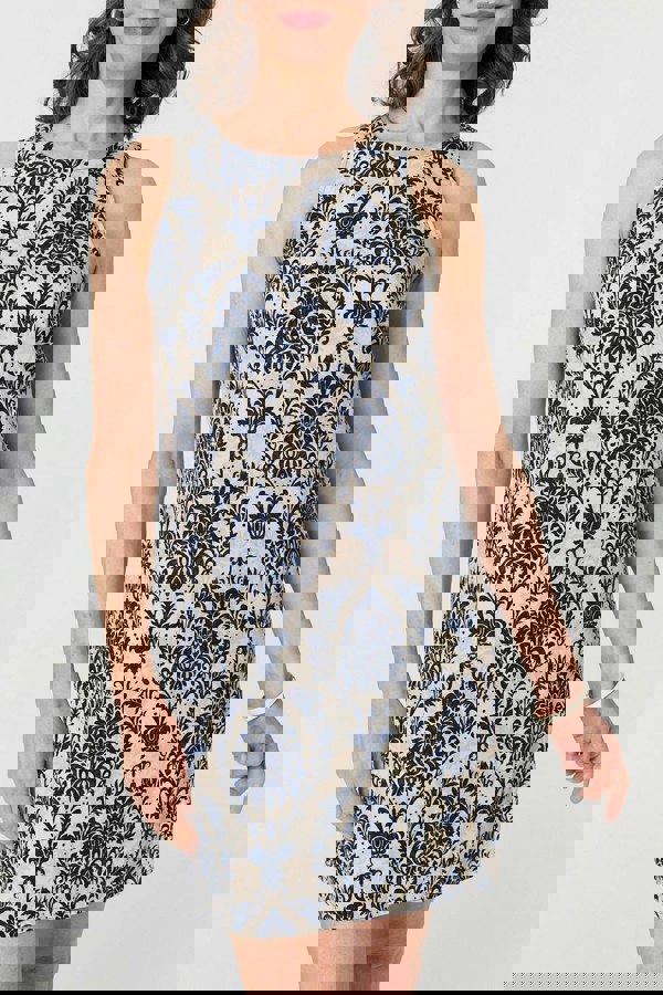 Navy | Baroque Print Sleeveless Mini Dress
