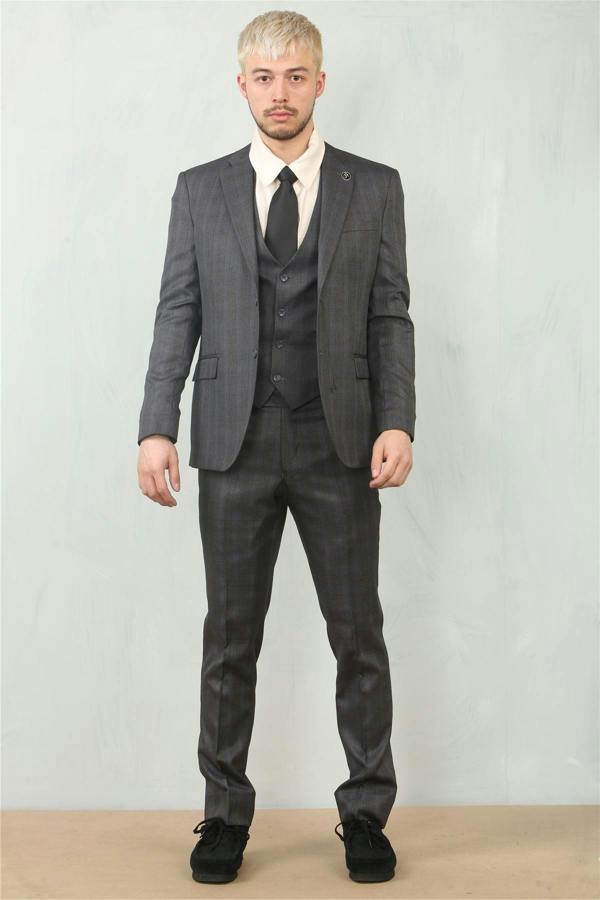 Infinity Leather Men's 3 Piece Prince Of Wales Charcoal Suit Workwear