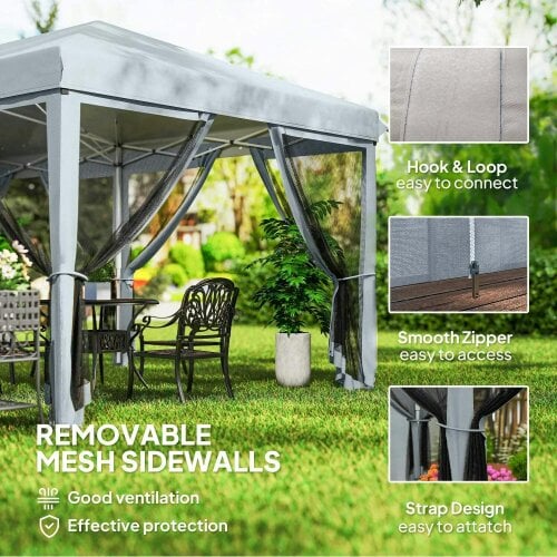 Bobobiy 3 x 6m Pop Up Gazebo, Outdoor Canopy Shelter, Marquee Party Wedding Tent with 6 Mesh Walls and Carry Bag, Grey