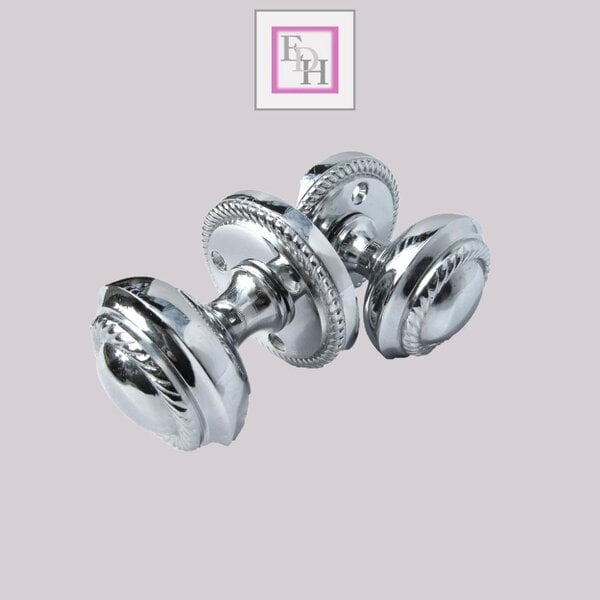 EDH Door Hardware Polished Chrome Georgian Round Door Knobs with Tubular Latch – 1 Pair